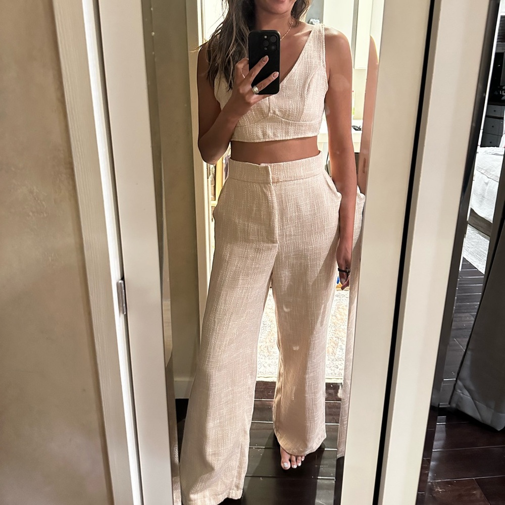 Linen Crop Top and Wide Leg Pant Sz M